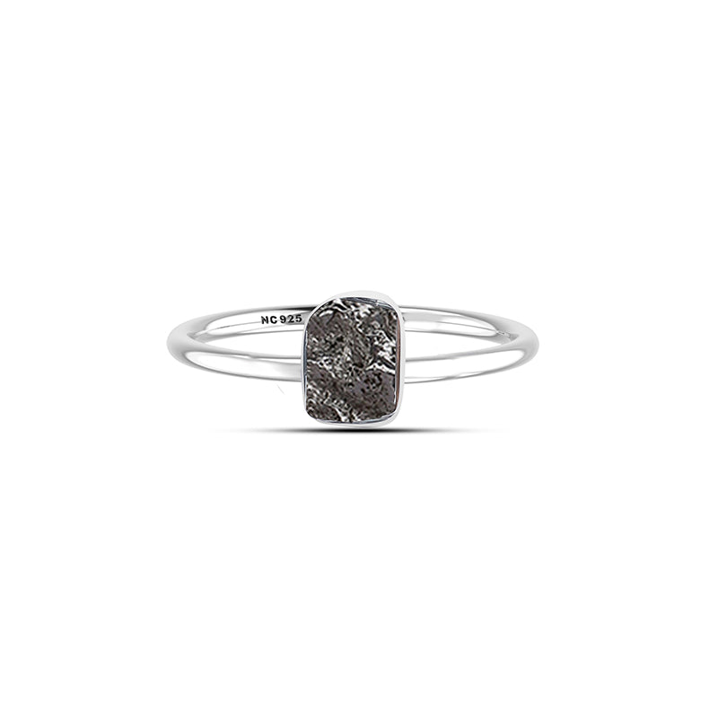 Meteorite stackable bezel-set ring