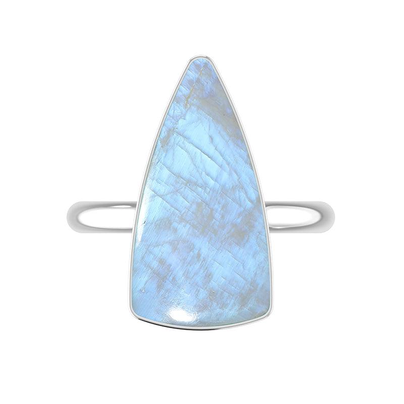 925 Sterling Silver Natural Rainbow Moonstone Stone Ring Bezel Set Jewelry Pack of 6 - (Box 8)