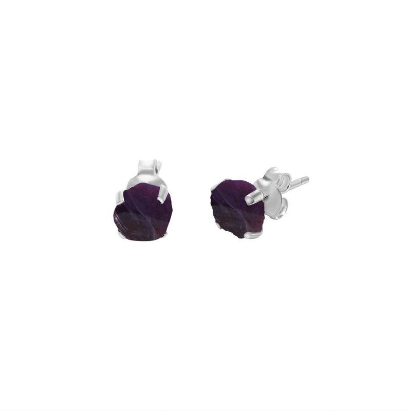 925 Sterling Silver Natural Rough Charoite Stud Earring Prong Set Handmade Jewelry Pack of 4