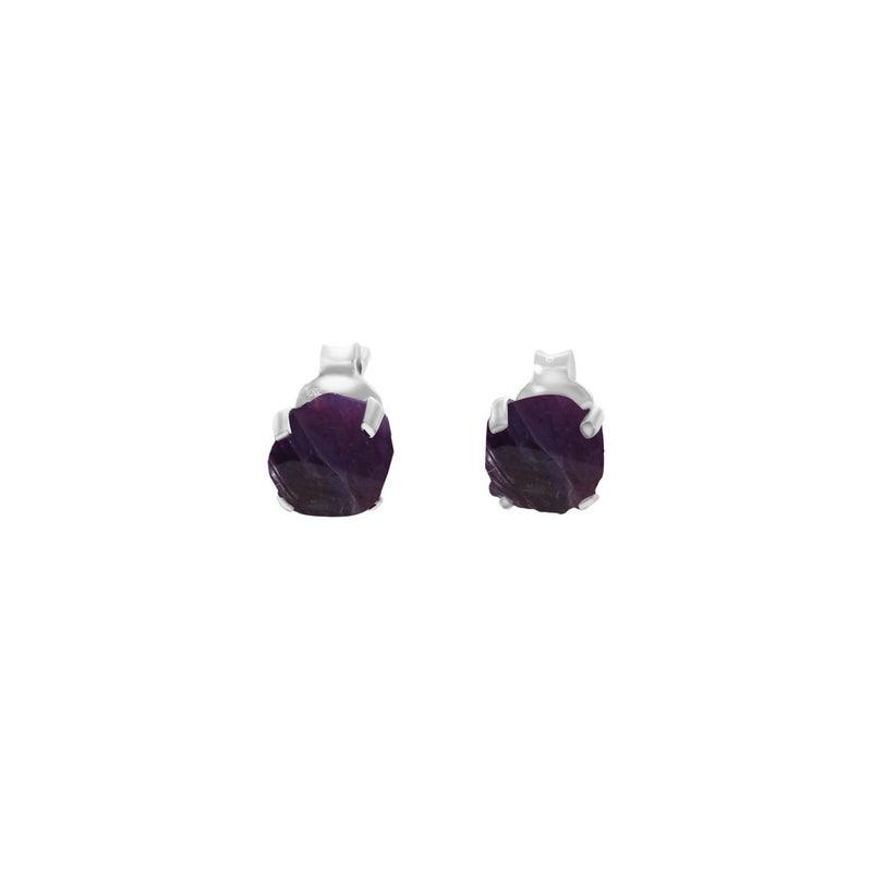925 Sterling Silver Natural Rough Charoite Stud Earring Prong Set Handmade Jewelry Pack of 4