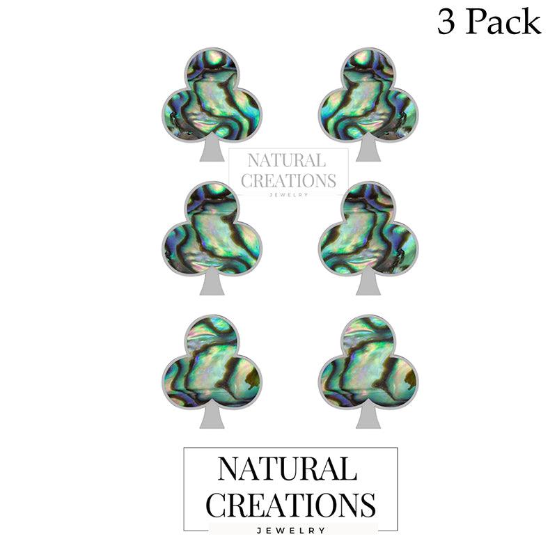 Natural Abalone Stud Earrings for Women in Sterling Silver (Pack of 3, Bezel Set)