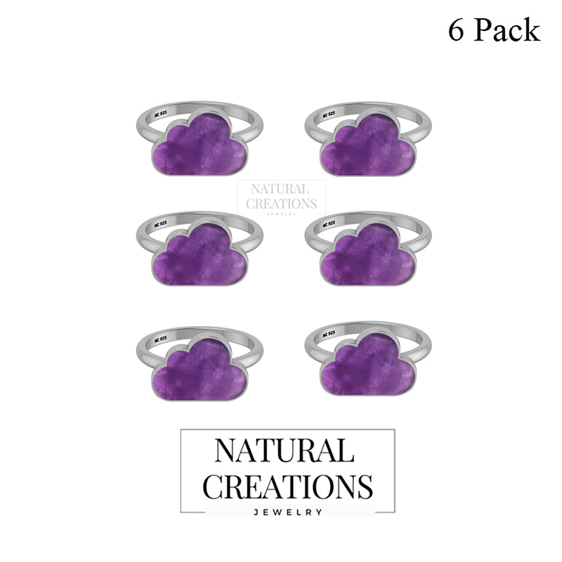 Natural Amethyst Stackable Rings for Women in Sterling Silver (Pack of 6, Bezel-Set)