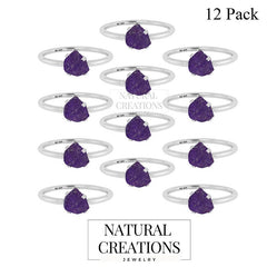 925 Sterling Silver Natural Amethyst Raw Stackable Ring Prong Set Jewelry Pack of 12