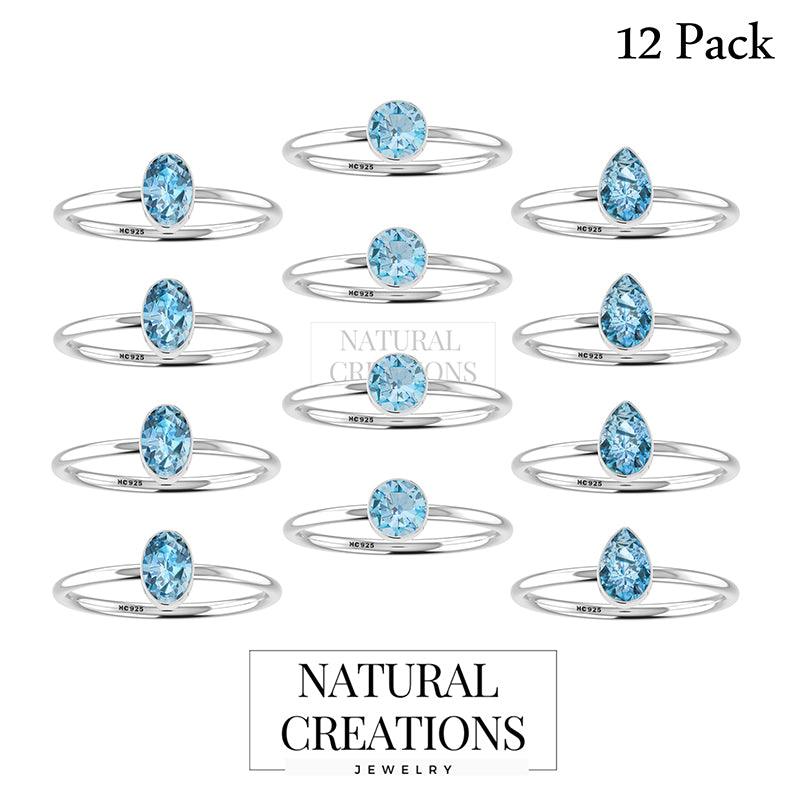 Natura Aquamarine Cut Ring 925 Sterling Silver Bezel Set Handmade Jewelry Pack of 12