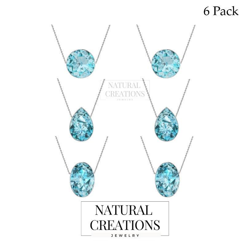 925 Sterling Silver Cut Aquamarine Slider Necklace With Chain 18" Bezel Set Jewelry Pack of 6