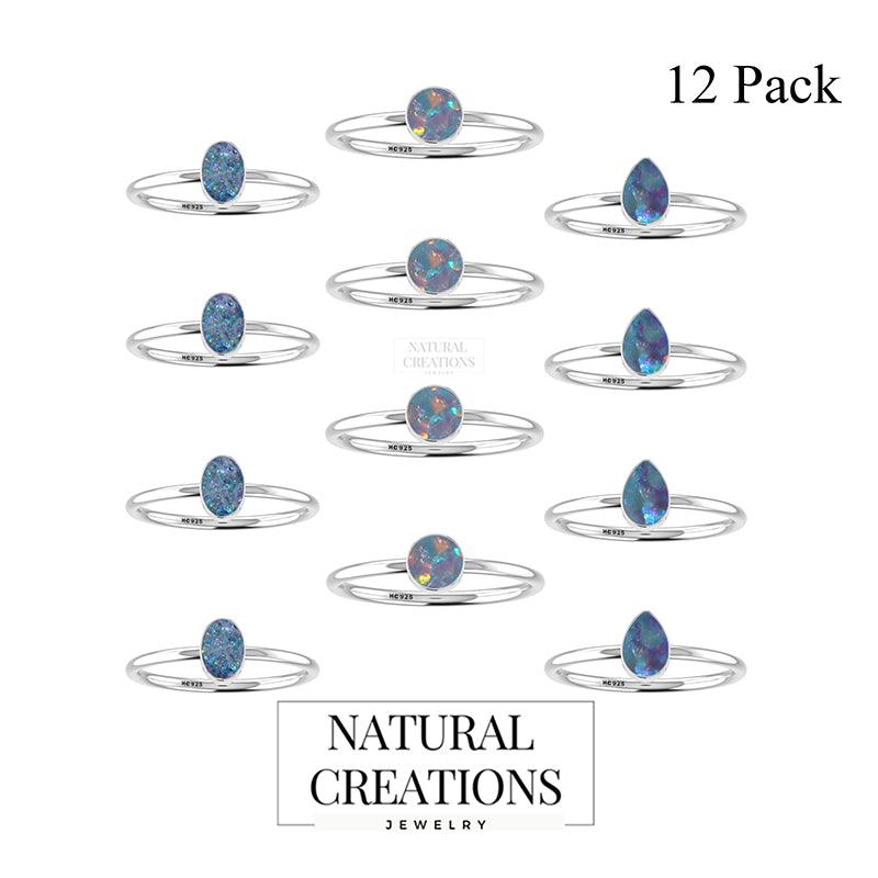 Natural Australian Opal Rings for Women in Sterling Silver (Pack of 12, Bezel-Set)