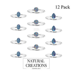 Natural Australian Opal Rings for Women in Sterling Silver (Pack of 12, Bezel-Set)