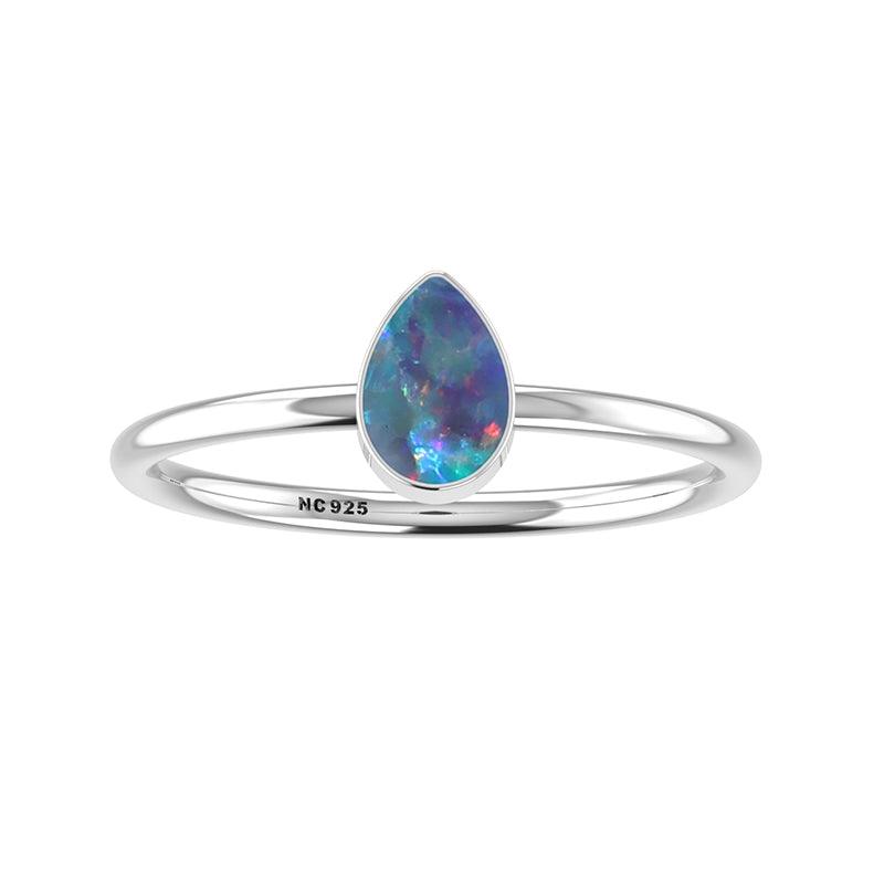 Natural Australian Opal Rings for Women in Sterling Silver (Pack of 12, Bezel-Set)