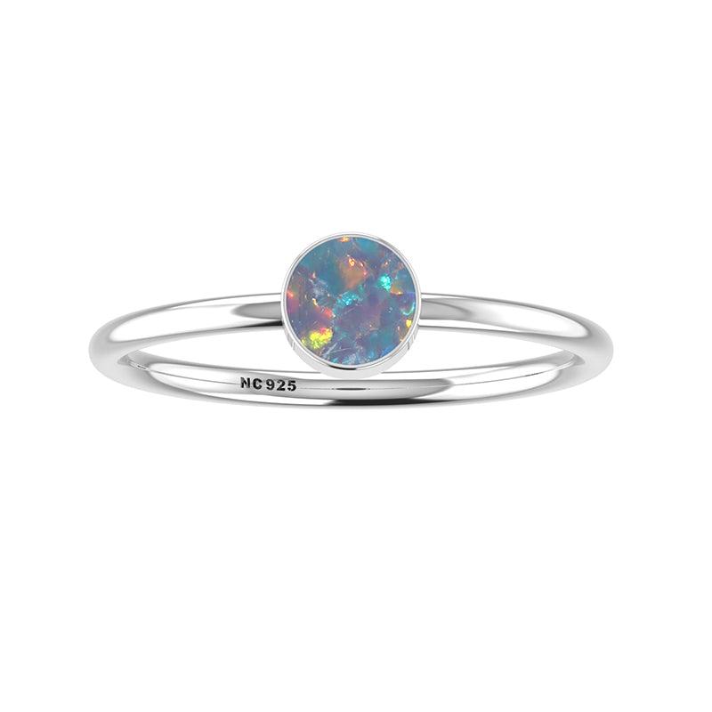 Natural Australian Opal Rings for Women in Sterling Silver (Pack of 12, Bezel-Set)