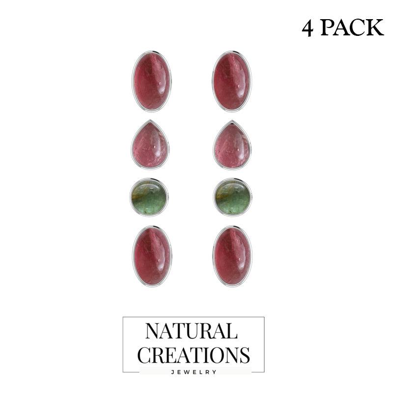 925 Sterling Silver Earring Natural Gemstone Studs Bezel Set Multi Shapes Jewelry