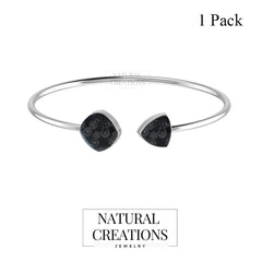 925 Sterling Silver Natural Black Fossil Coral Cab Bangle Jewelry Bezel Set Pack of 1