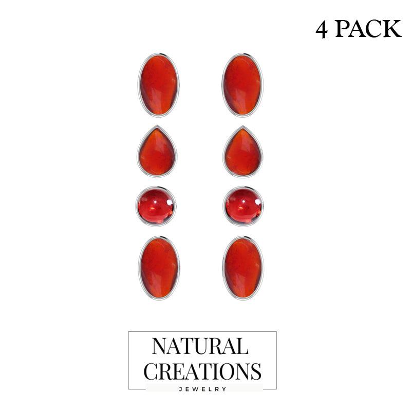 925 Sterling Silver Earring Natural Gemstone Studs Bezel Set Multi Shapes Jewelry