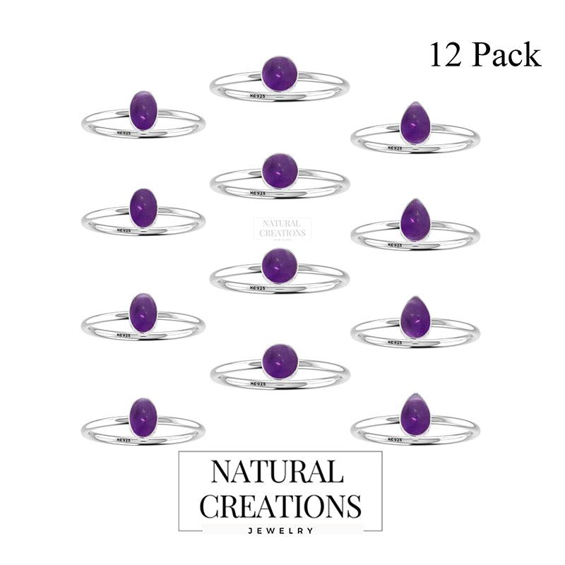 925 Sterling Silver Natural Amethyst Cab Ring Bezel Set Handmade Jewelry Pack of 12