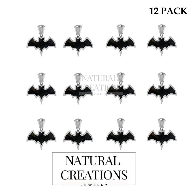 Natural Black Tourmaline Gemstone Bat Pendant 925 Sterling Silver Necklace With Chain 18" Inch Pack of 12