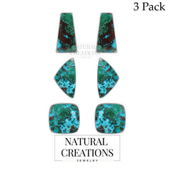 Natural Chrysocolla Studs 925 Sterling Silver Studs Chrysocolla Earring Silver Bezel Studs Pack Of 3