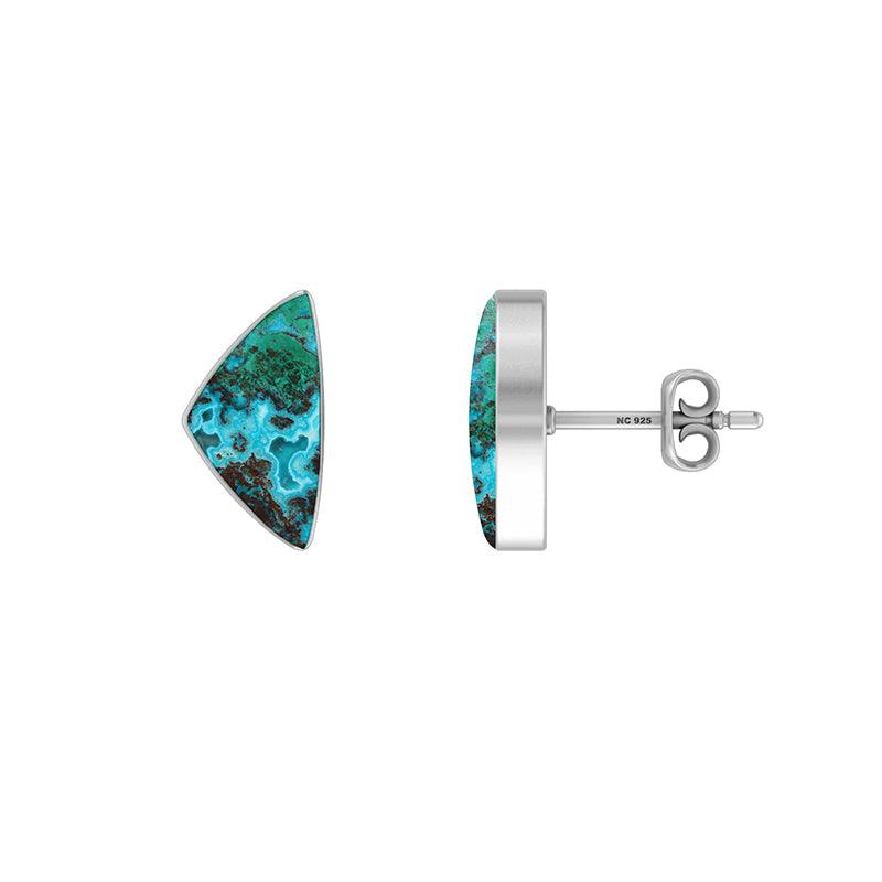 Natural Chrysocolla Studs 925 Sterling Silver Studs Chrysocolla Earring Silver Bezel Studs Pack Of 3