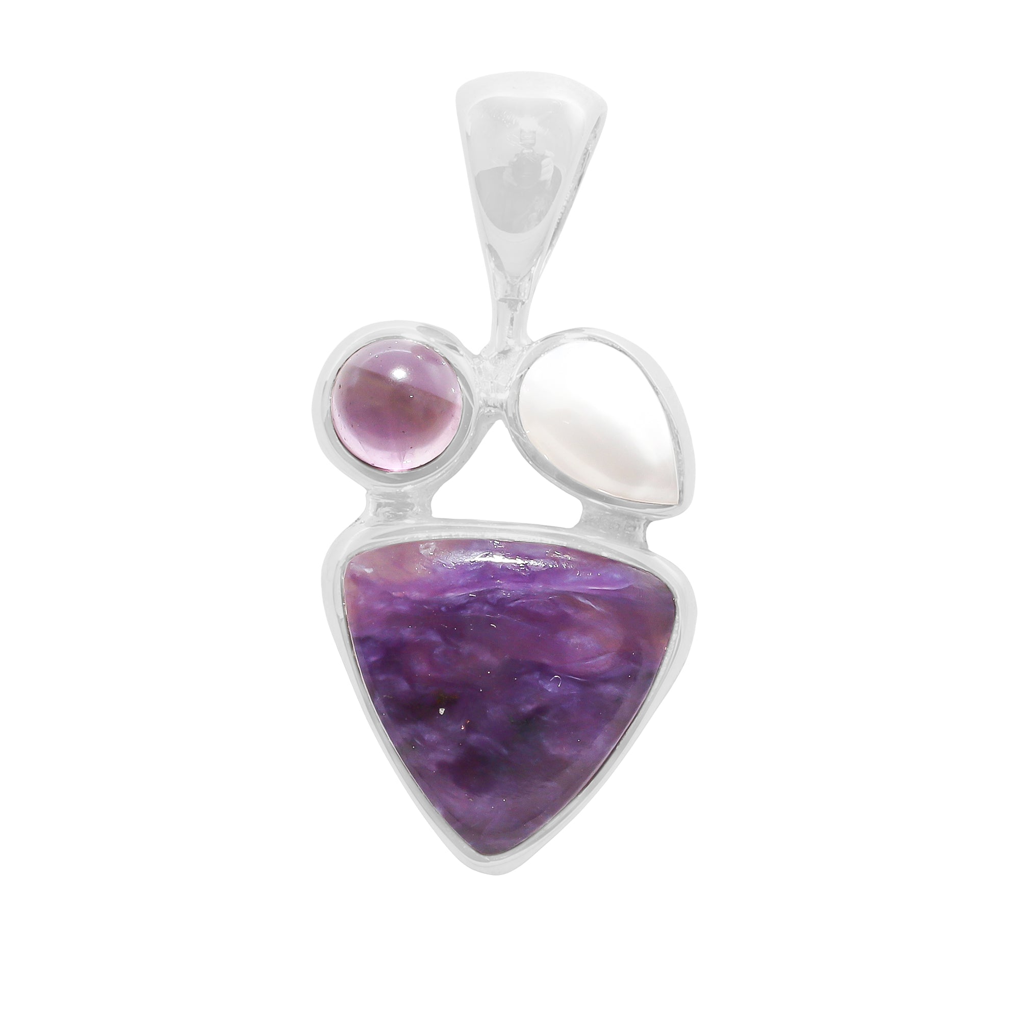 Designer Amethyst Pendant Studded With Charoite & Pearl