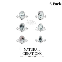 Natural Dendritic Opal Rings for Women in Sterling Silver (Pack of 6, Bezel-Set)