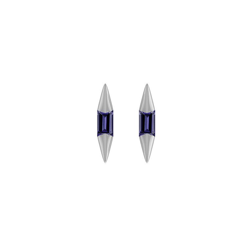 Natural Iolite Stud Earrings for Women in Sterling Silver (Pack of 3, Bezel Set)