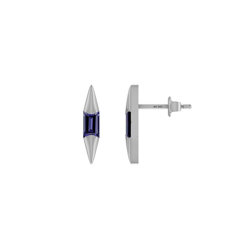 Natural Iolite Stud Earrings for Women in Sterling Silver (Pack of 3, Bezel Set)