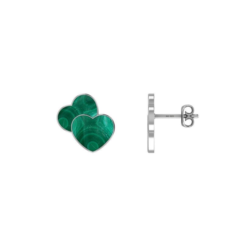 925 Sterling Silver Natural Malachite Double Heart Cab Earring Bezel Set Jewelry Pack of 3