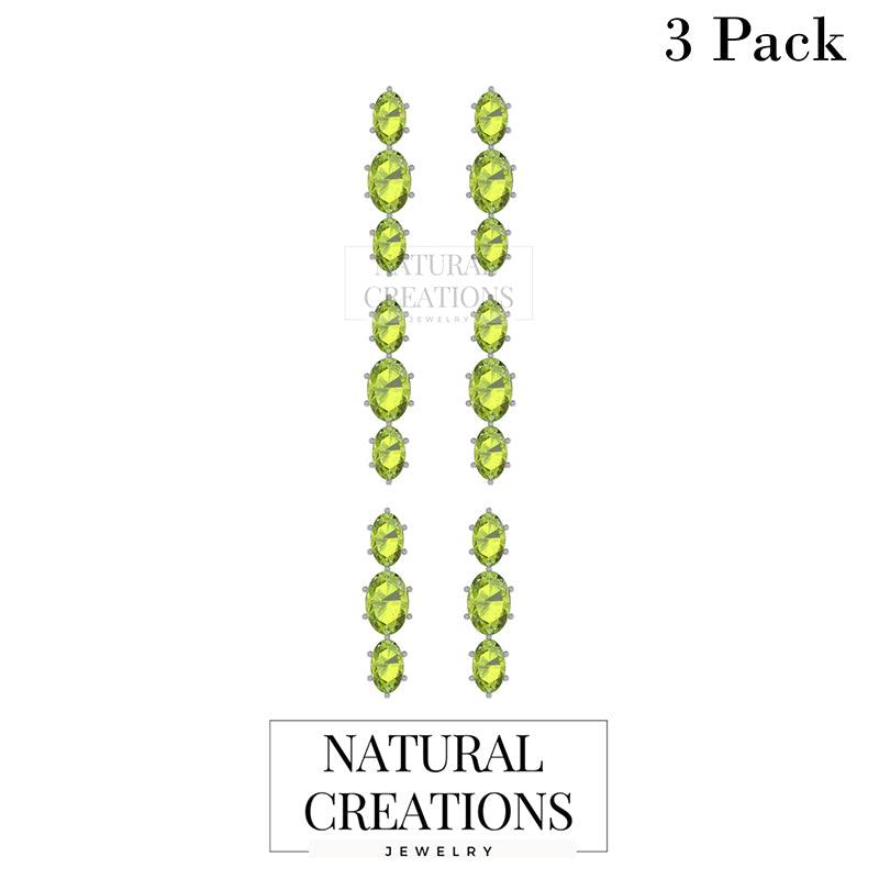925 Sterling Silver Cut Peridot Stud Earring Prong Set Jewelry Pack of 3
