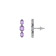 925 Sterling Silver Natural Amethyst Cut Stud Earring Prong Set Jewelry Pack of 3