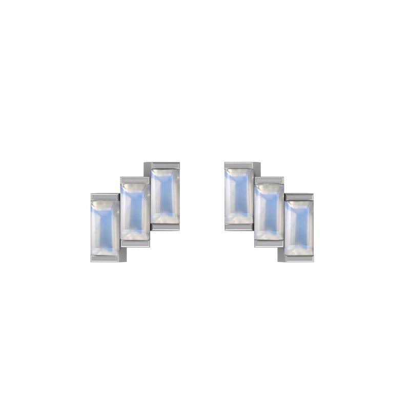 925 Sterling Silver Natural Cut Rainbow Moonstone Stud Earring Bezel Set Jewelry Pack of 3