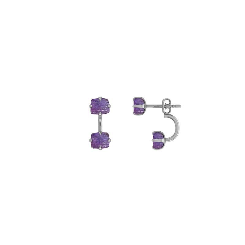 925 Sterling Silver Natural Amethyst Raw Stud Earring Prong Set Jewelry Pack of 1