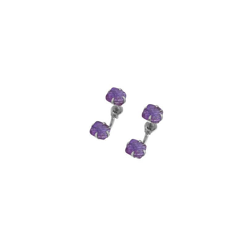 925 Sterling Silver Natural Amethyst Raw Stud Earring Prong Set Jewelry Pack of 1