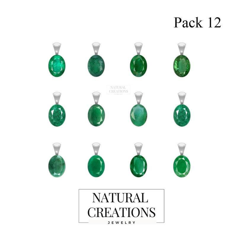 925 Sterling Silver Cut Emerald Necklace Pendant With Chain 18" Bezel Set Jewelry Pack of 12