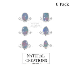 Natural Ethiopian Opal Rings for Women in Sterling Silver (Pack of 6, Bezel-Set)