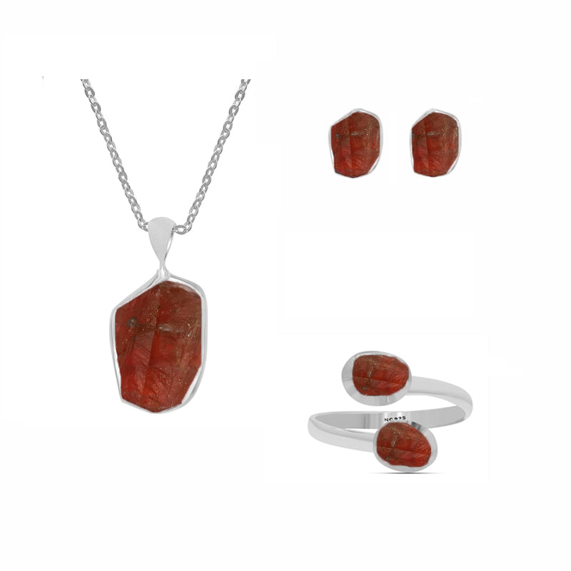 Natural Rough Garnet Gift Set for Women in Sterling Silver (Pack of 1, Bezel-Set)