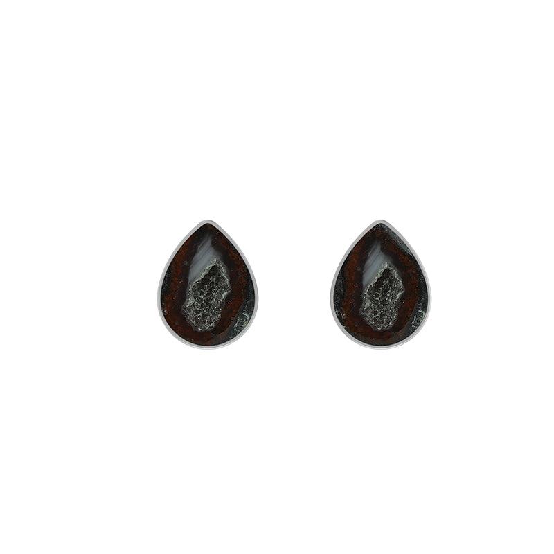 925 Sterling Silver Earring Natural Geode Studs Bezel Set Jewelry Pack of 3