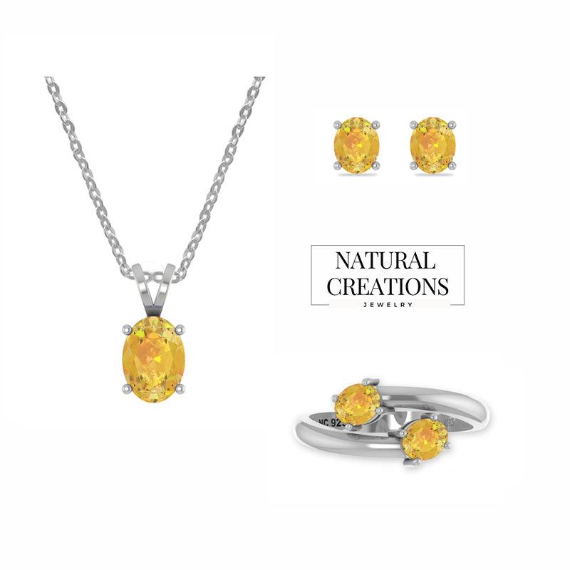 925 Sterling Silver Cut Citrine Gift Set Prong Set Jewelry Pack of 1