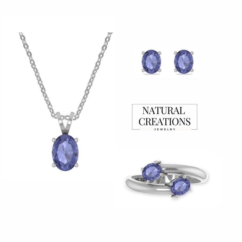 925 Sterling Silver Natural Cut Tanzanite Gift Set Bezel Set Jewelry Pack of 1
