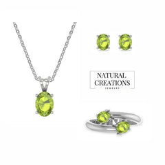 925 Sterling Silver Natural Cut Peridot Gift Set Prong Set Jewelry Pack of 1