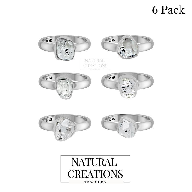 Natural Herkimer Rings for Women in Sterling Silver (Pack of 6, Bezel-Set)