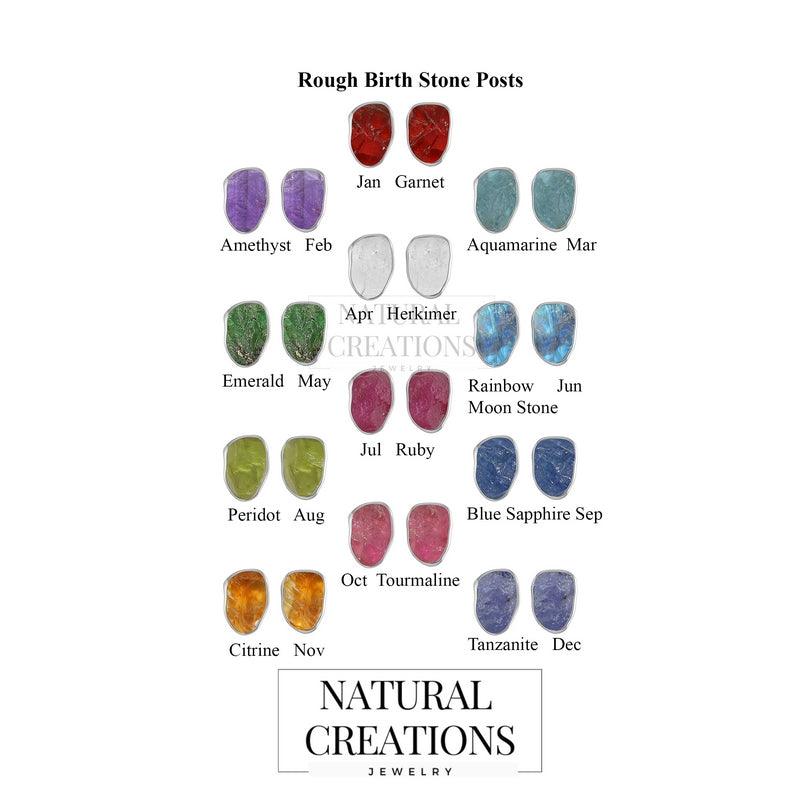 925 Sterling Silver Natural Rough Birthstone Studs Earring Bezel Set Jewelry Pack Of 12