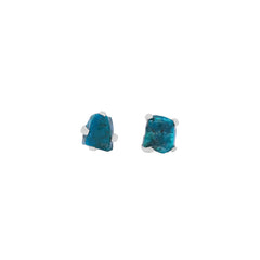 Natural Chrysocolla Stud Earrings for Women in Sterling Silver (Pack of 4, Prong Set)