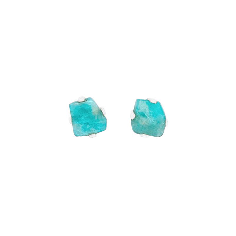 925 Sterling Silver Natural Rough Amazonite Stud Earring Prong Set Handmade Jewelry Pack of 4
