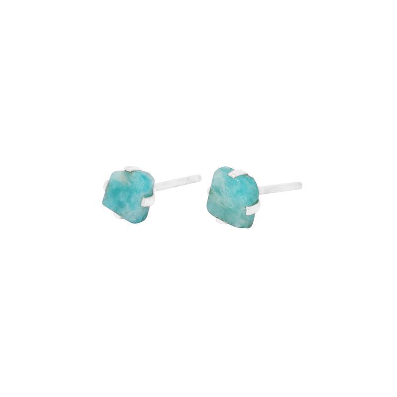 925 Sterling Silver Natural Rough Amazonite Stud Earring Prong Set Handmade Jewelry Pack of 4