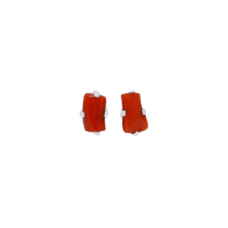 925 Sterling Silver Rough Red Coral Stud Earring Prong Set Jewelry Pack of 3