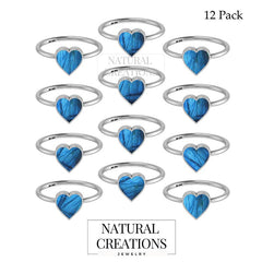 Natural Labradorite Stackable Rings for Women in Sterling Silver (Pack of 12, Bezel-Set)