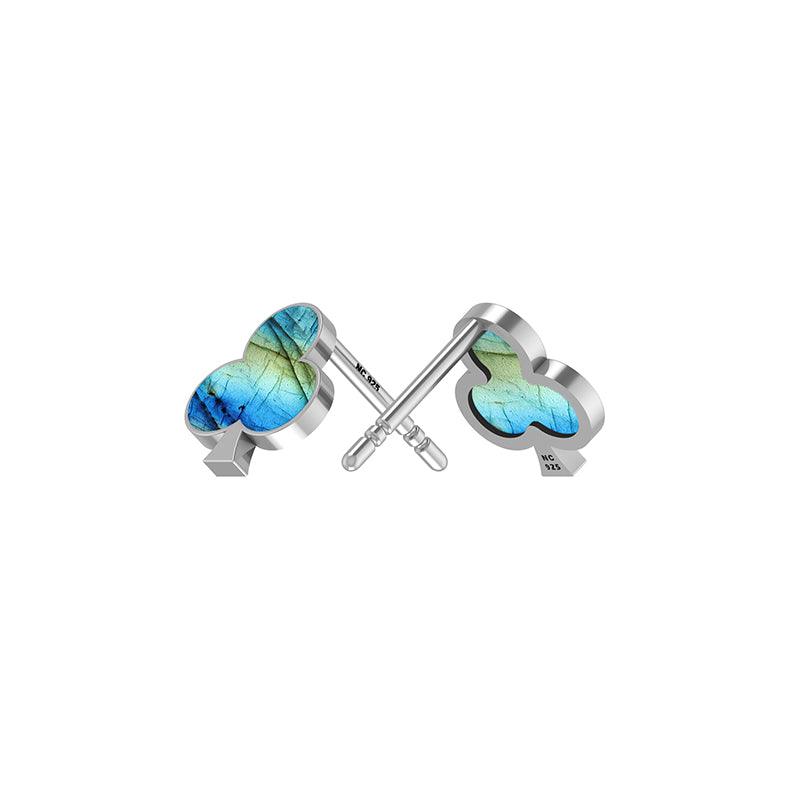 925 Sterling Silver Natural Labradorite Club Stud Earring Bezel Set Jewelry Pack of 3