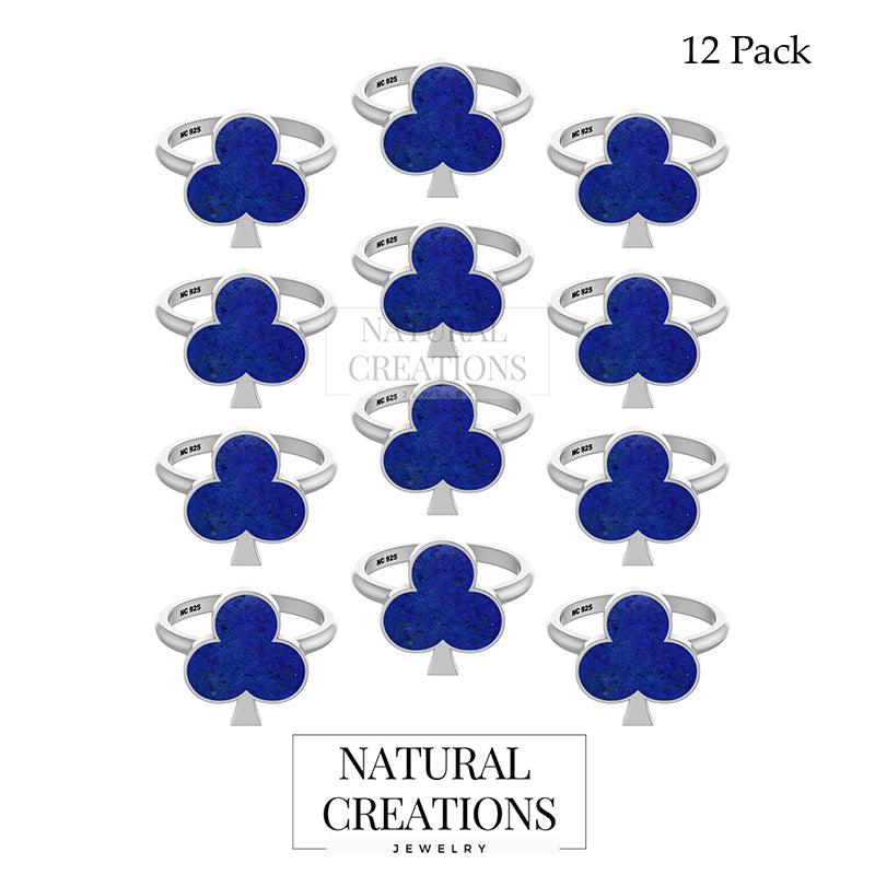 Natural Lapis Lazuli Stackable Rings for Women in Sterling Silver (Pack of 12, Bezel-Set)