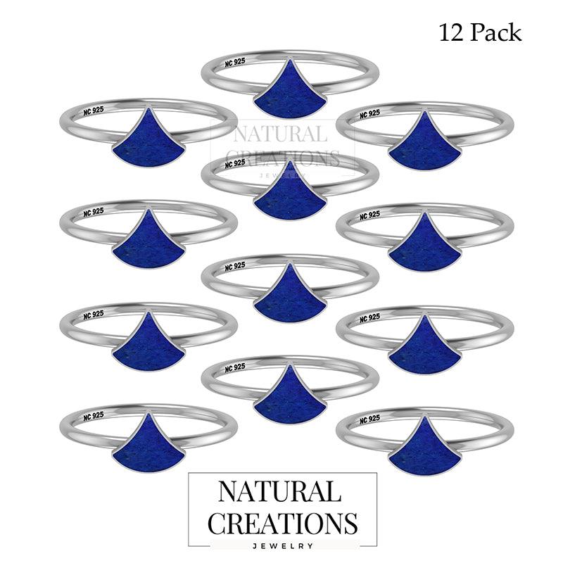 Natural Lapis Lazuli Stackable Rings for Women in Sterling Silver (Pack of 12, Bezel-Set)