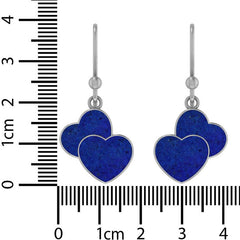 925 Sterling Silver Natural Lapis Double Heart Cab Earring Bezel Set Jewelry Pack of 1