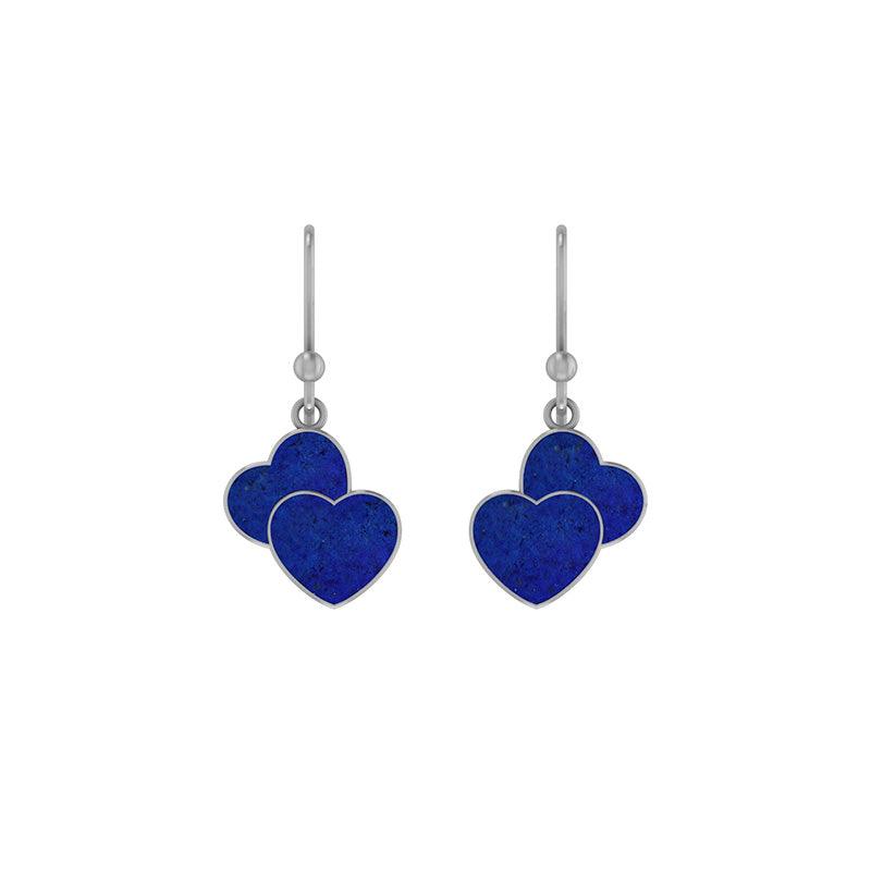 925 Sterling Silver Natural Lapis Double Heart Cab Earring Bezel Set Jewelry Pack of 1