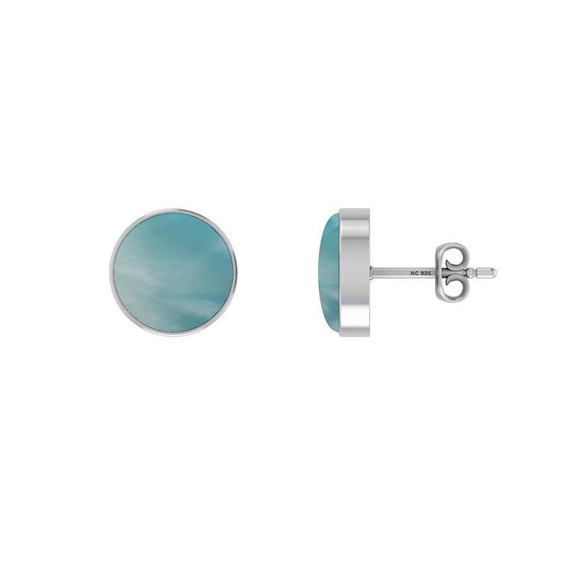 Natural Larimar Studs Earring 925 Sterling Silver Bezel Set Handmade Jewelry Pack Of 3